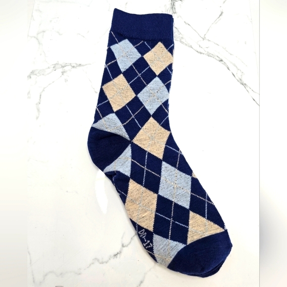 Bohemian | Argyle blue tan maximalist print preppy tube socks - Picture 1 of 7